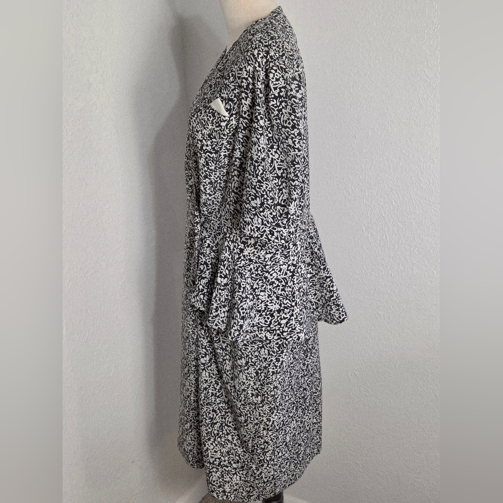 Liz Roberts Vintage Black & White Floral Double-Breasted Peplum Dress, Size 16 - Picture 9 of 11
